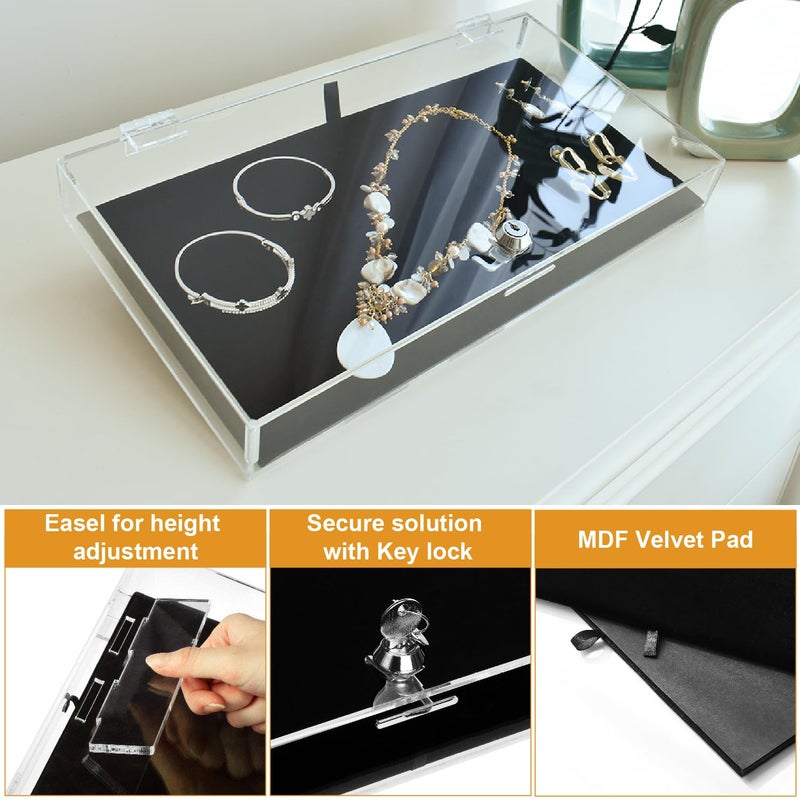 MOOCA Acrylic Rectangular Marketing Holder Locking Security Showcase Safe Box Display Tray, Perfect for Watches Jewelry, Knives, Eyewear with a Key and a Black Padding - Image 5